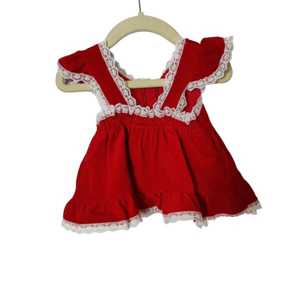 Vintage Baby Girls 12 mo Evy of California Lace Trim Corduroy Pinafore Christmas - Picture 5 of 5